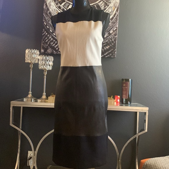 A.L.C. Curil Colorblock Lambskin Leather Panel Sheath Dress - Picture 4 of 8
